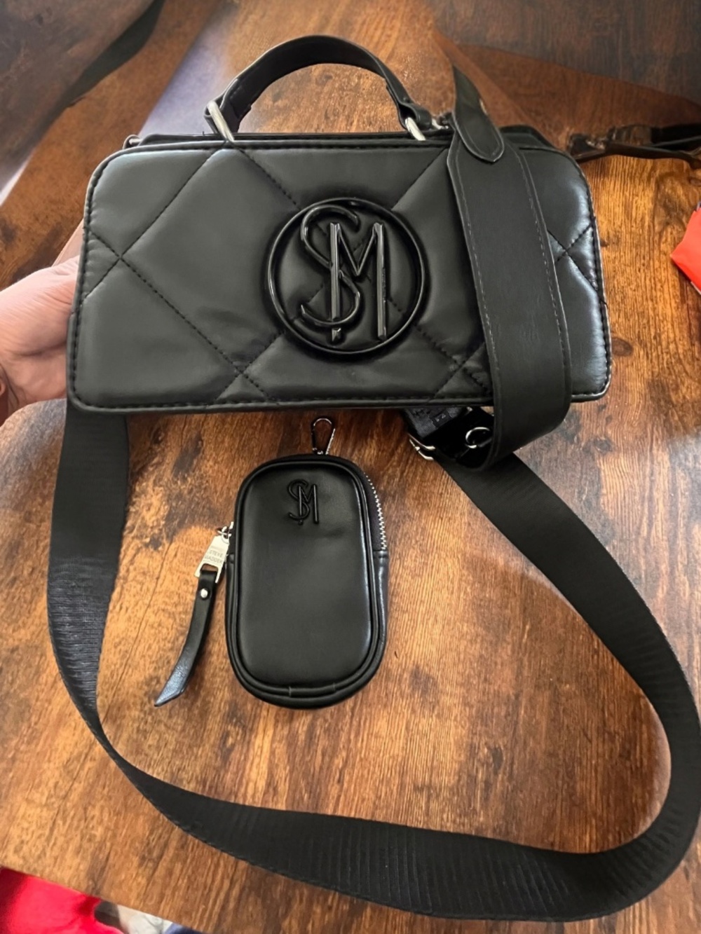 Steve Madden Bevie Quilted Satchel/Crossbody Bag in black